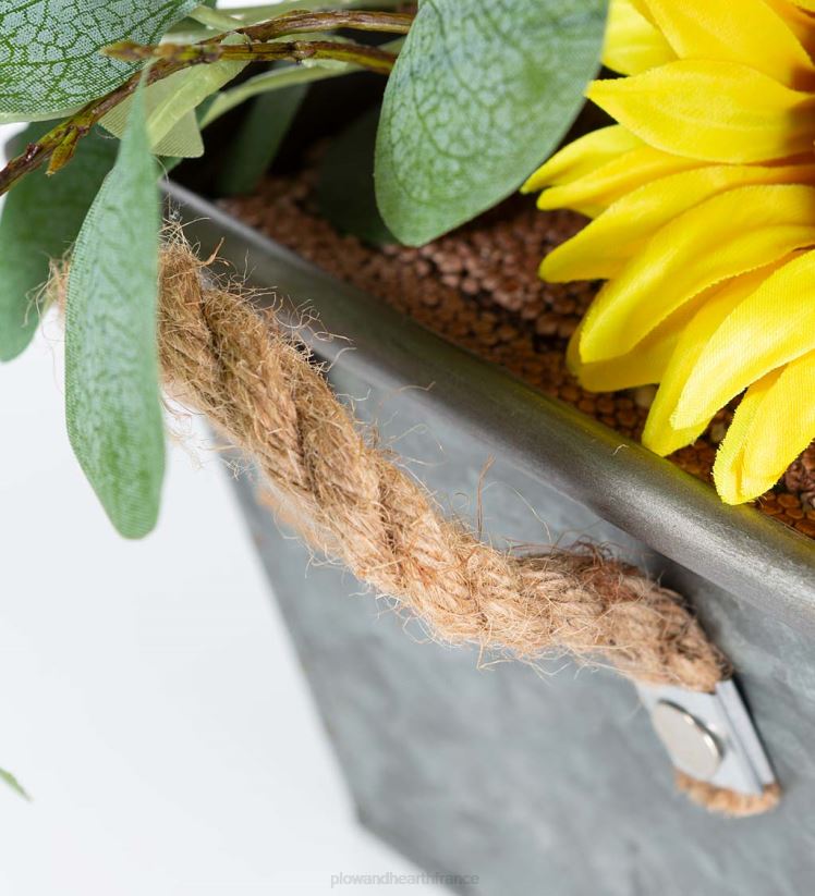 Plow & Hearth articles ménagers Arrangement floral imitation tournesol, citron et eucalyptus dans un pot de fleurs 0BNZ2426