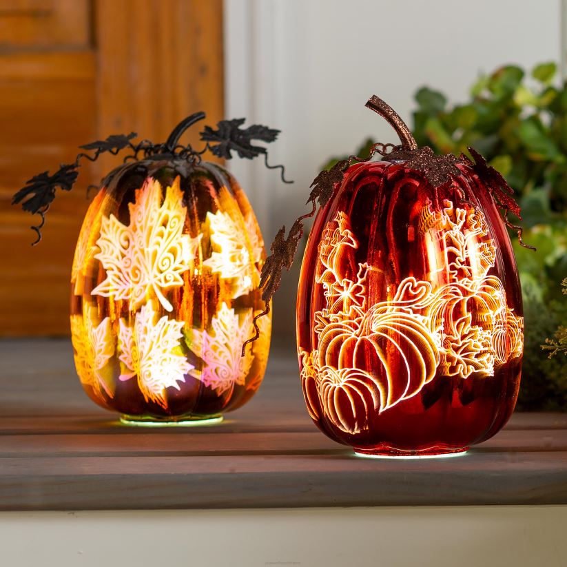 Plow & Hearth articles ménagers accent d'Halloween citrouille éclairée en verre au mercure - toile d'araignée bleue 0BNZ2411