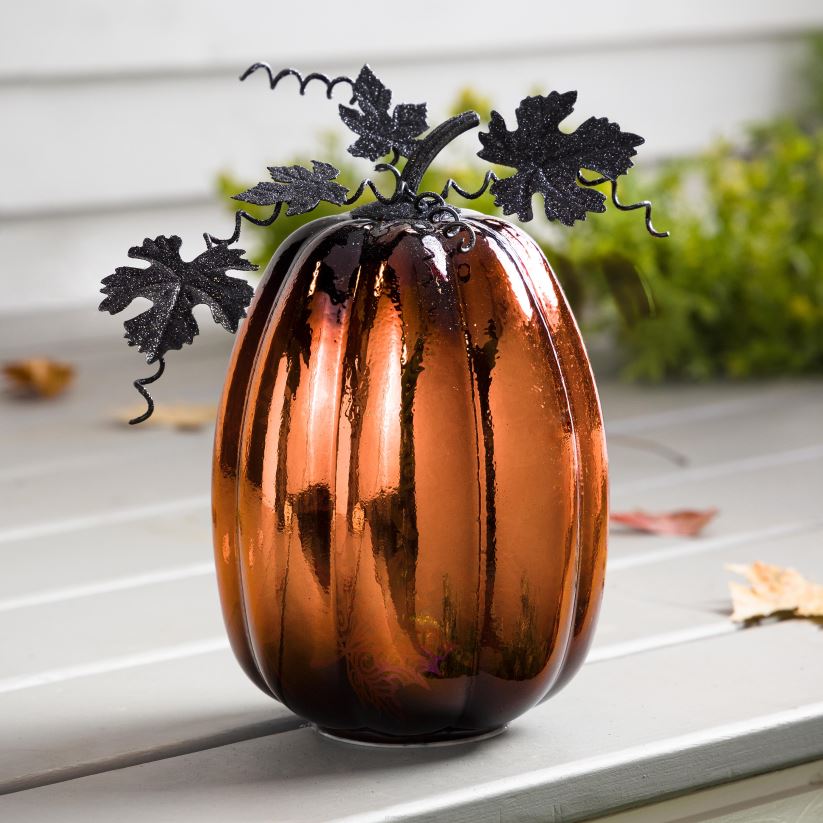 Plow & Hearth articles ménagers accent d'Halloween citrouille éclairée en verre au mercure - toile d'araignée bleue 0BNZ2411