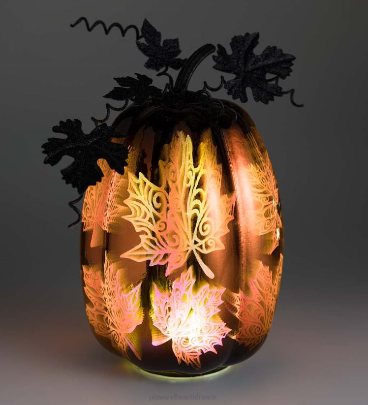 Plow & Hearth articles ménagers accent d'Halloween citrouille éclairée en verre au mercure - toile d'araignée bleue 0BNZ2411