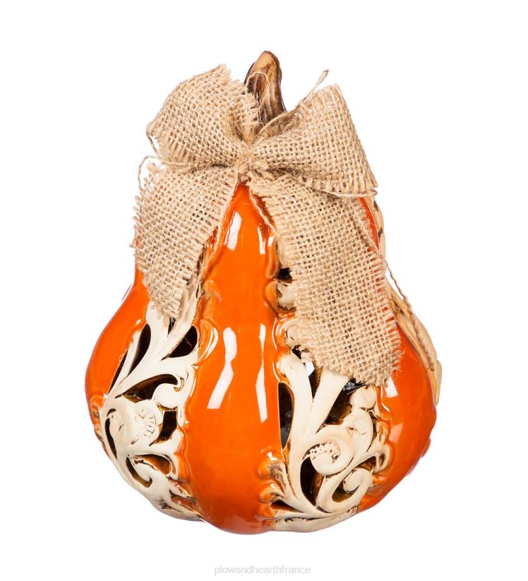 Plow & Hearth articles ménagers citrouilles en céramique à volutes éclairées, lot de 2 0BNZ2358