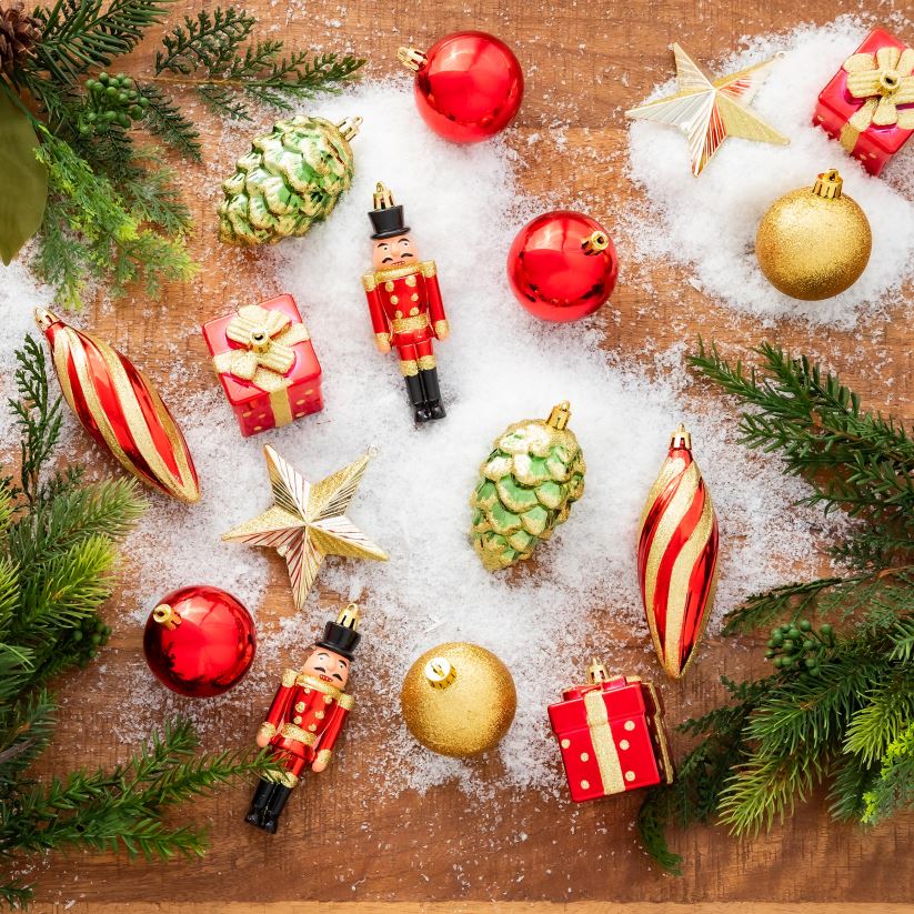 Plow & Hearth articles ménagers décorations de sapin de Noël incassables rouge/or, 20 pièces 0BNZ2329