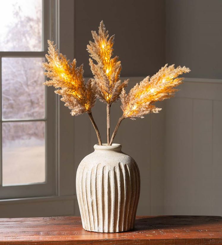 Plow & Hearth articles ménagers fausses branches d'herbe de pampa éclairées, ensemble de 2 - caramel 0BNZ2335