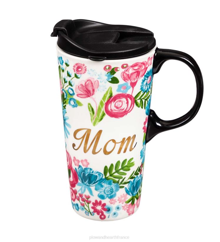 Plow & Hearth articles ménagers floral 17 onces. tasse de voyage en céramique dans une boîte cadeau - maman 0BNZ2336