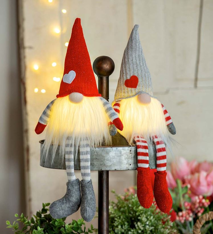 Plow & Hearth articles ménagers gnomes de Saint-Valentin éclairés avec jambes pendantes, ensemble de 2 0BNZ2389