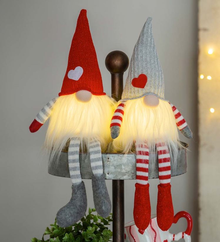 Plow & Hearth articles ménagers gnomes de Saint-Valentin éclairés avec jambes pendantes, ensemble de 2 0BNZ2389