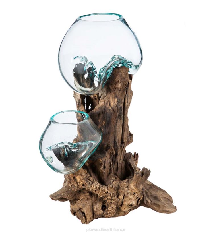 Plow & Hearth articles ménagers jardinière en verre double fabriquée à la main sur bois flotté 0BNZ2346