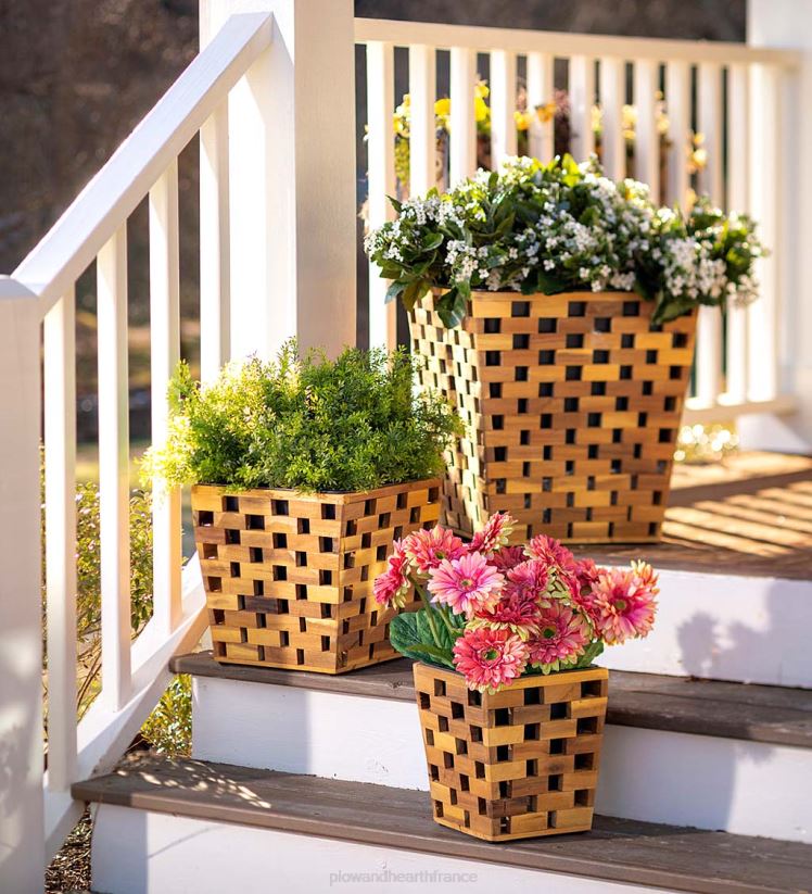 Plow & Hearth articles ménagers jardinières en bois recyclé, ensemble de 3 0BNZ2477