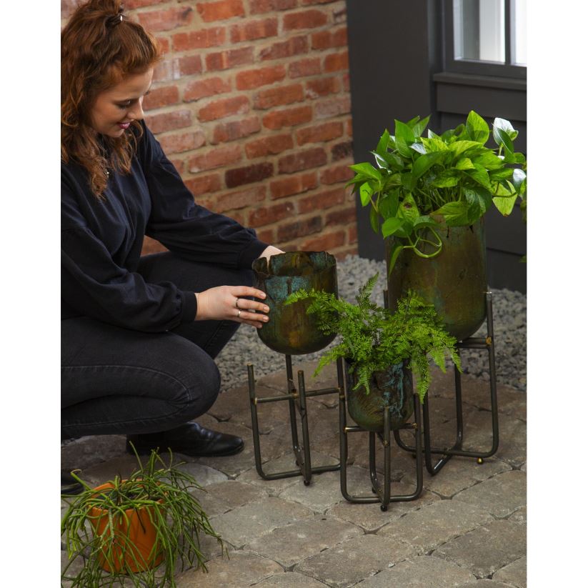 Plow & Hearth articles ménagers jardinières sur pied finition patine métallisée, lot de 3 0BNZ2486