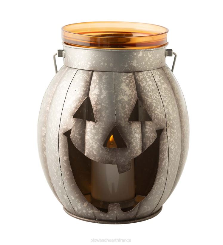 Plow & Hearth articles ménagers lanterne en métal citrouille d'Halloween avec bougie LED vacillante - argent 0BNZ2423