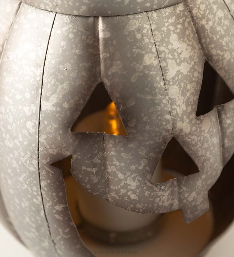 Plow & Hearth articles ménagers lanterne en métal citrouille d'Halloween avec bougie LED vacillante - argent 0BNZ2423