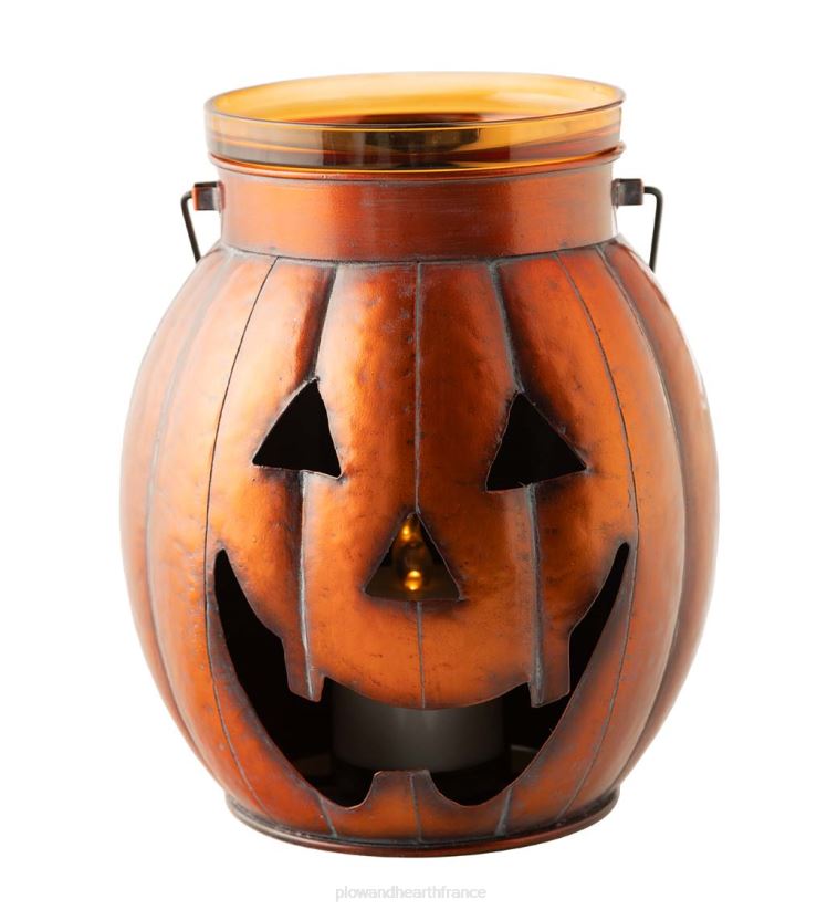 Plow & Hearth articles ménagers lanterne en métal citrouille d'Halloween avec bougie LED vacillante - argent 0BNZ2423