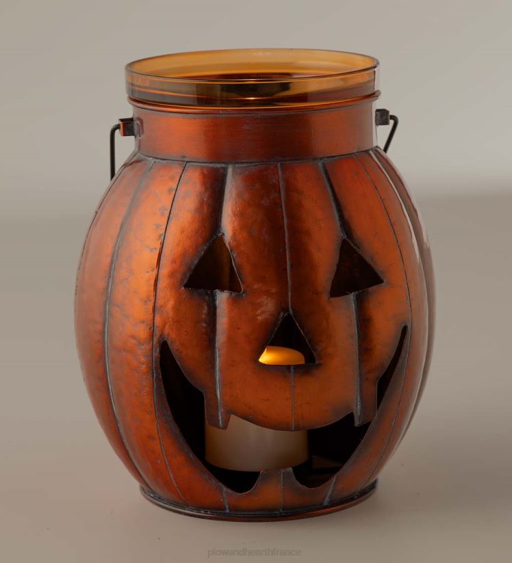 Plow & Hearth articles ménagers lanterne en métal citrouille d'Halloween avec bougie LED vacillante - argent 0BNZ2423
