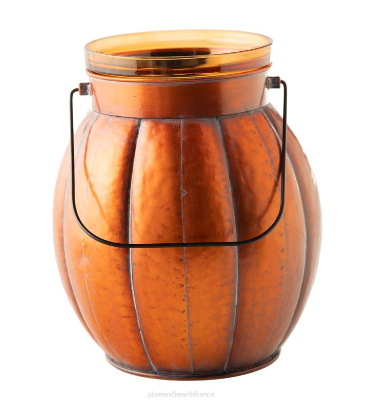 Plow & Hearth articles ménagers lanterne en métal citrouille d'Halloween avec bougie LED vacillante - argent 0BNZ2423