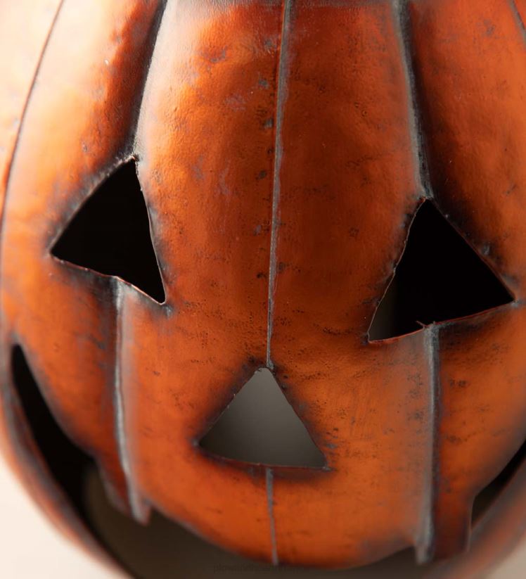 Plow & Hearth articles ménagers lanterne en métal citrouille d'Halloween avec bougie LED vacillante - argent 0BNZ2423