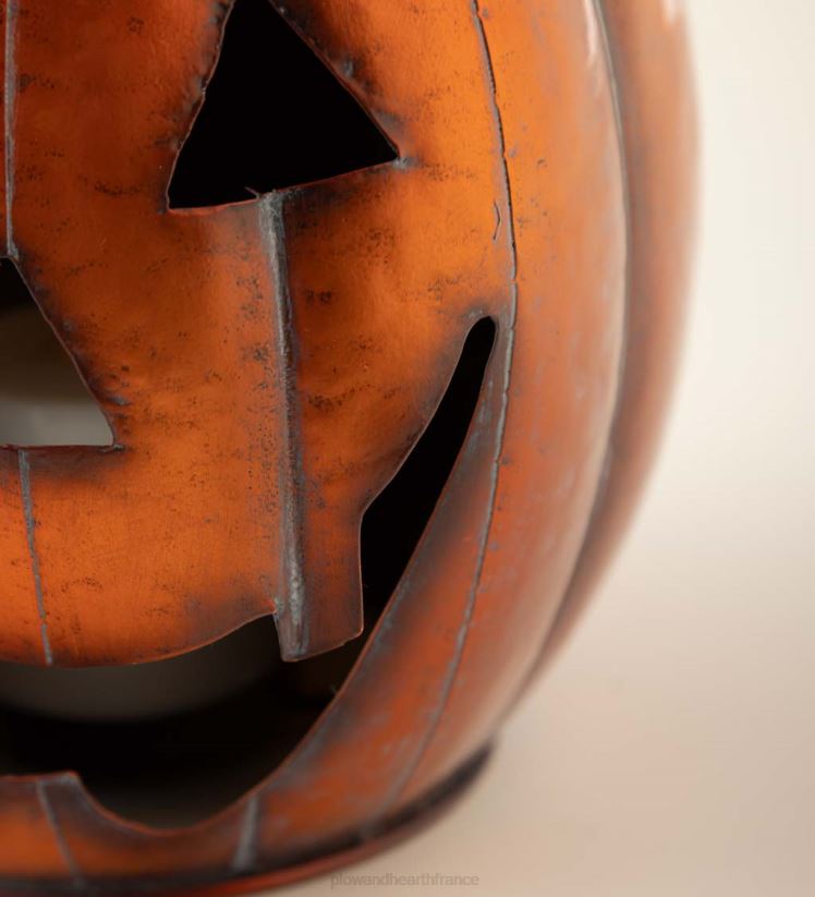 Plow & Hearth articles ménagers lanterne en métal citrouille d'Halloween avec bougie LED vacillante - argent 0BNZ2423