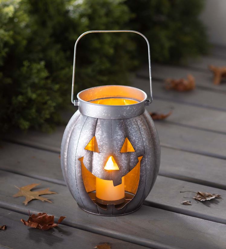 Plow & Hearth articles ménagers lanterne en métal citrouille d'Halloween avec bougie LED vacillante - argent 0BNZ2423