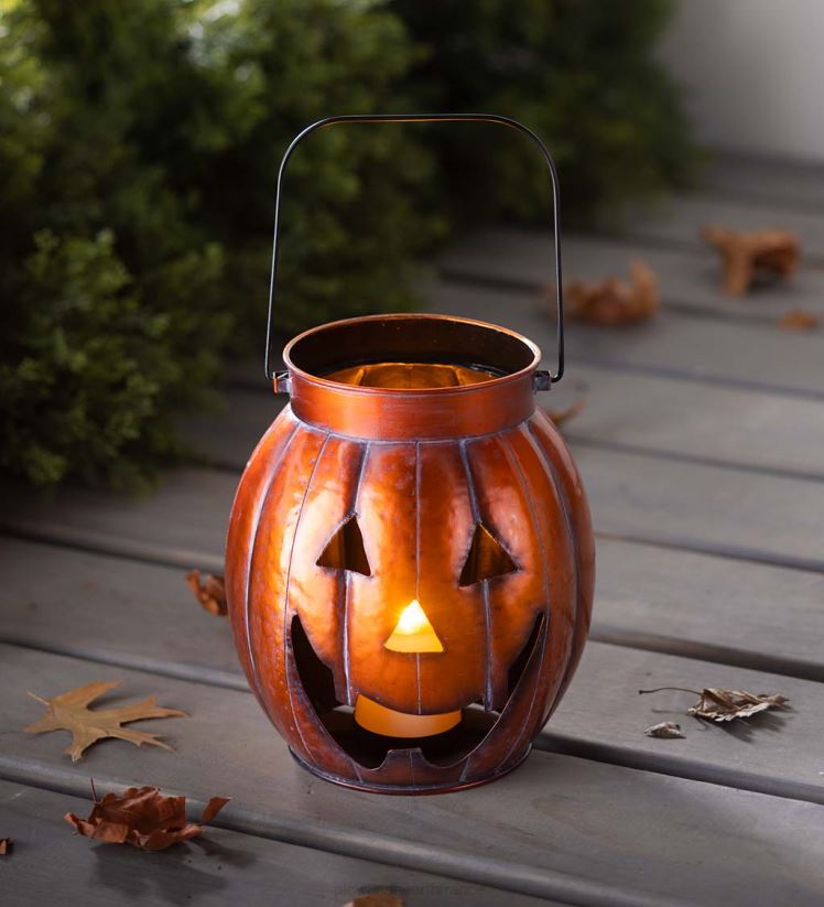 Plow & Hearth articles ménagers lanterne en métal citrouille d'Halloween avec bougie LED vacillante - argent 0BNZ2423