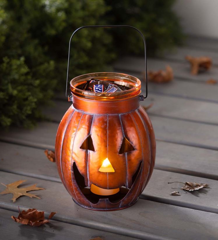 Plow & Hearth articles ménagers lanterne en métal citrouille d'Halloween avec bougie LED vacillante - argent 0BNZ2423
