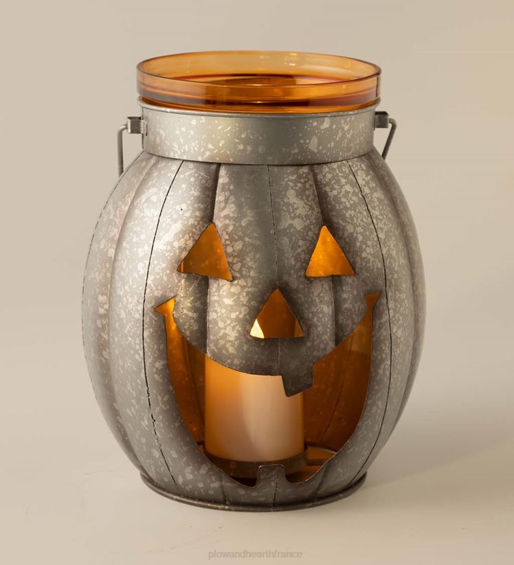 Plow & Hearth articles ménagers lanterne en métal citrouille d'Halloween avec bougie LED vacillante - argent 0BNZ2423