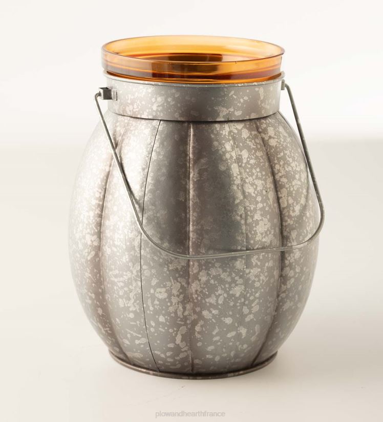 Plow & Hearth articles ménagers lanterne en métal citrouille d'Halloween avec bougie LED vacillante - argent 0BNZ2423