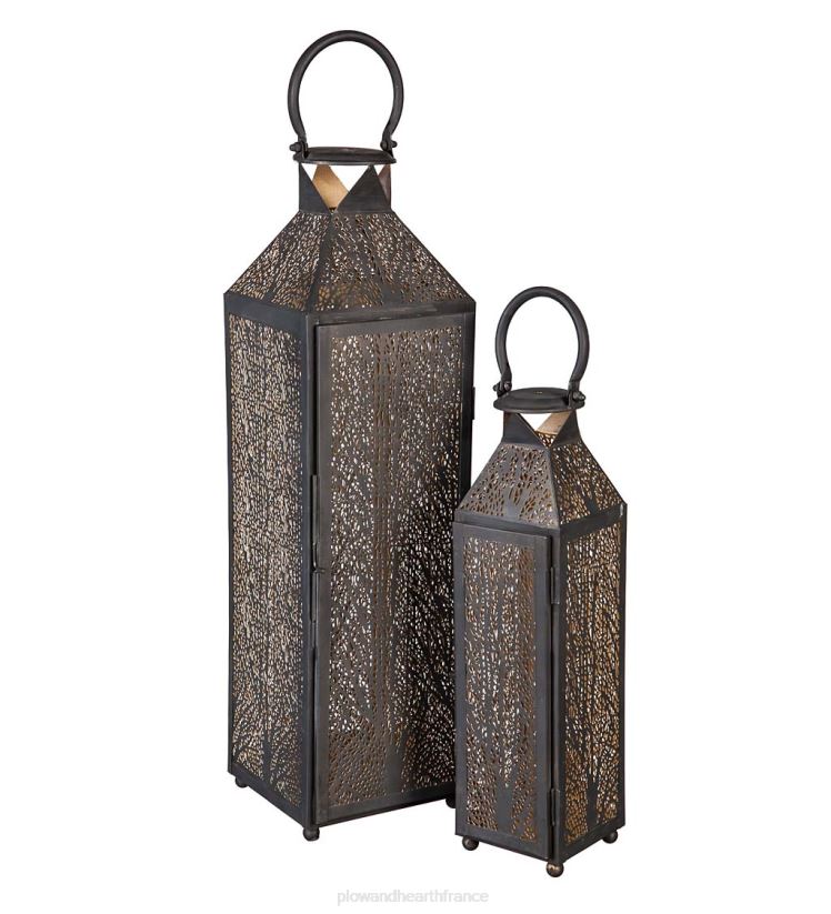 Plow & Hearth articles ménagers lanternes à bougies en métal gravé, lot de 2 0BNZ2345