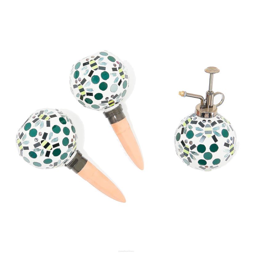 Plow & Hearth articles ménagers lot de 3 globes d'arrosage en mosaïque avec brumisateur coordonné, abeille 0BNZ2367