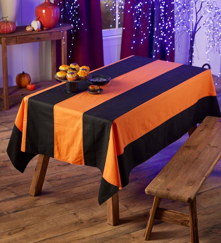 Plow & Hearth articles ménagers nappe halloween à rayures en coton orange et noir 0BNZ2409