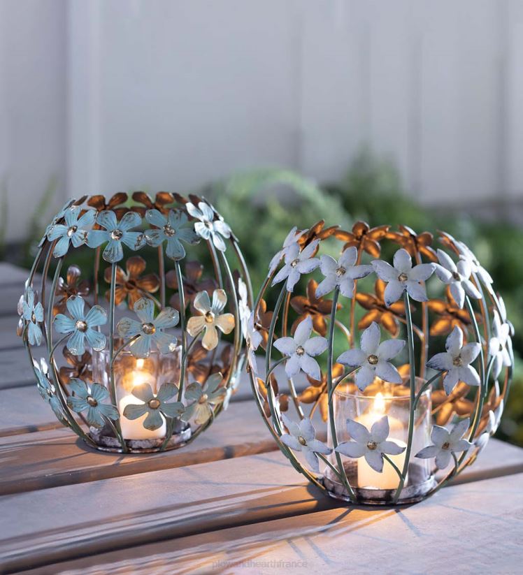 Plow & Hearth articles ménagers porte votive en métal fleur blanche 0BNZ2380