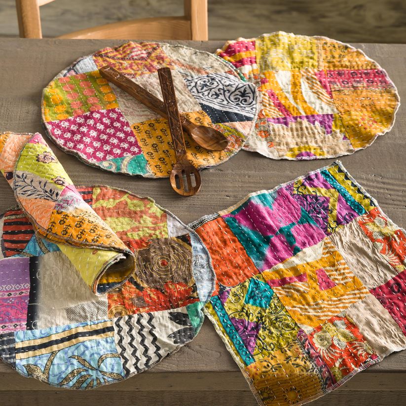 Plow & Hearth articles ménagers sets de table ronds kantha recyclés ensemble de 6 0BNZ2485