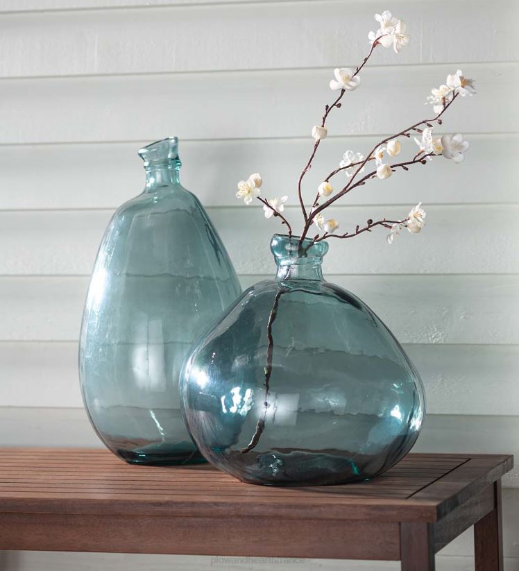 Plow & Hearth articles ménagers vase ballon en verre recyclé bleu fumé 0BNZ2393