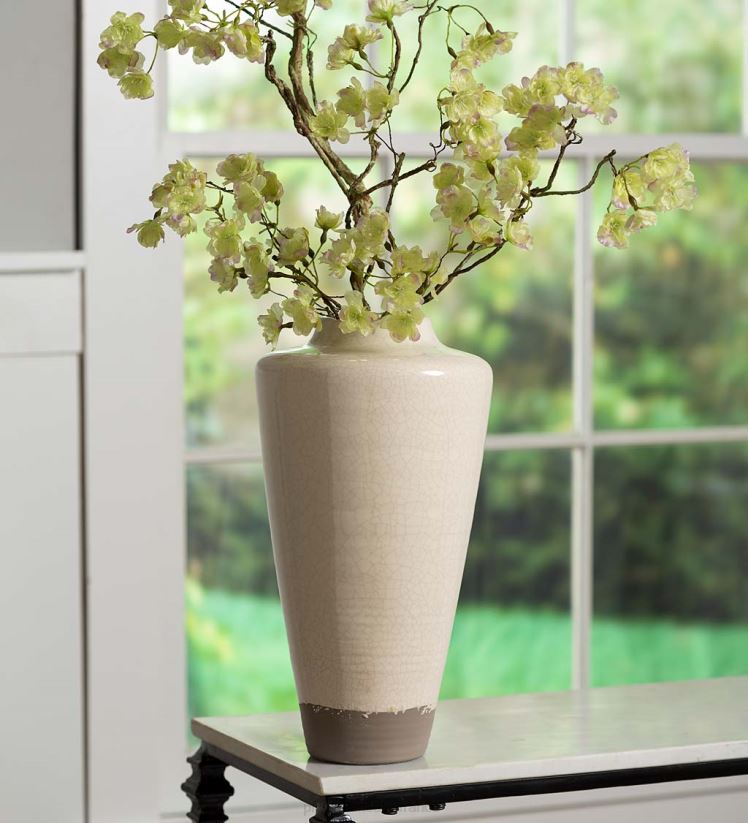 Plow & Hearth articles ménagers vase d’alexandrie en argile crépitant de coquille d’œuf fait à la main - coquille d’œuf 0BNZ2400