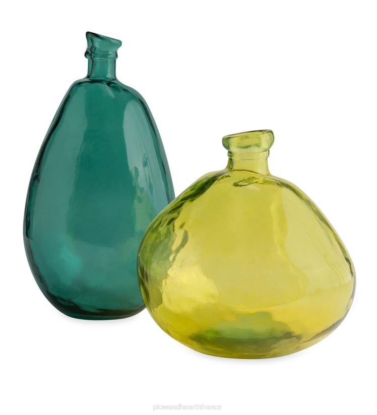 Plow & Hearth articles ménagers vases ballons en verre recyclé bleu aqua et vert citron 0BNZ2437