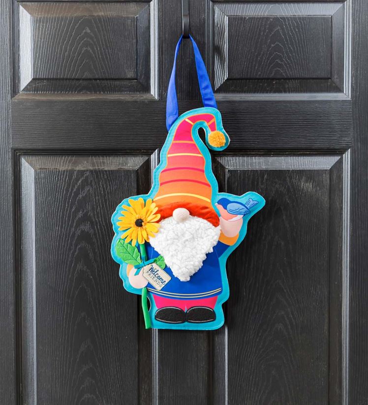 Plow & Hearth articles ménagers décoration de porte de gnome de jardin en toile de jute suspendue 0BNZ1588