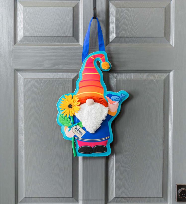 Plow & Hearth articles ménagers décoration de porte de gnome de jardin en toile de jute suspendue 0BNZ1588