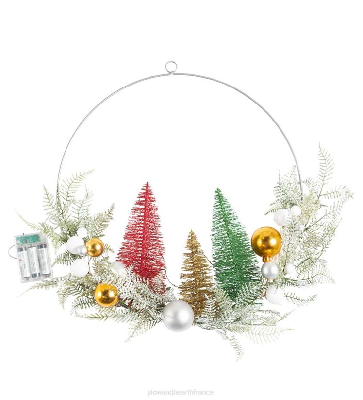 Plow & Hearth articles ménagers couronne de vacances éclairée avec des arbres à brosses à bouteilles 0BNZ1700