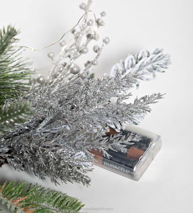 Plow & Hearth articles ménagers guirlande de vacances à feuilles persistantes argentée éclairée 0BNZ1707