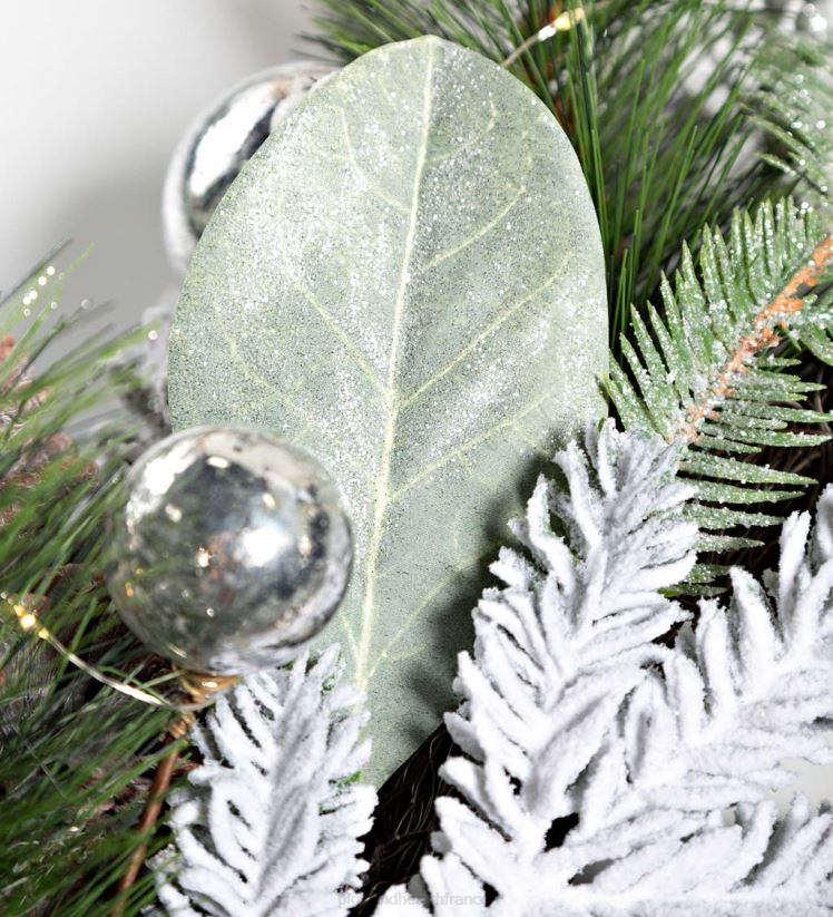 Plow & Hearth articles ménagers guirlande de vacances à feuilles persistantes argentée éclairée 0BNZ1707