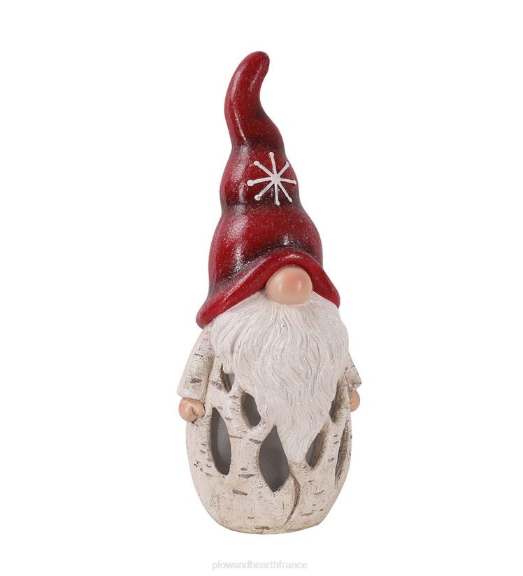 Plow & Hearth articles ménagers Nain de jardin éclairé en bouleau avec chapeau de pin - vert sapin 0BNZ1685