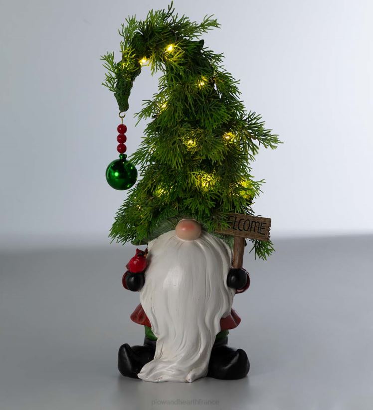Plow & Hearth articles ménagers Nain de jardin d'arbre de Noël éclairé de vacances avec panneau de bienvenue 0BNZ1692