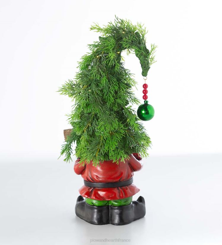 Plow & Hearth articles ménagers Nain de jardin d'arbre de Noël éclairé de vacances avec panneau de bienvenue 0BNZ1692