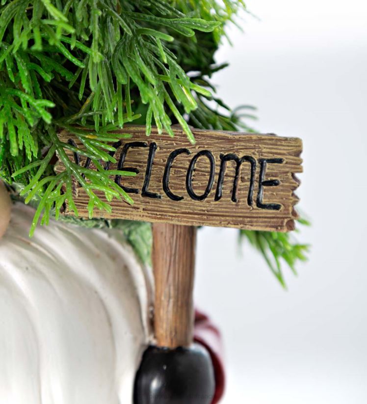 Plow & Hearth articles ménagers Nain de jardin d'arbre de Noël éclairé de vacances avec panneau de bienvenue 0BNZ1692