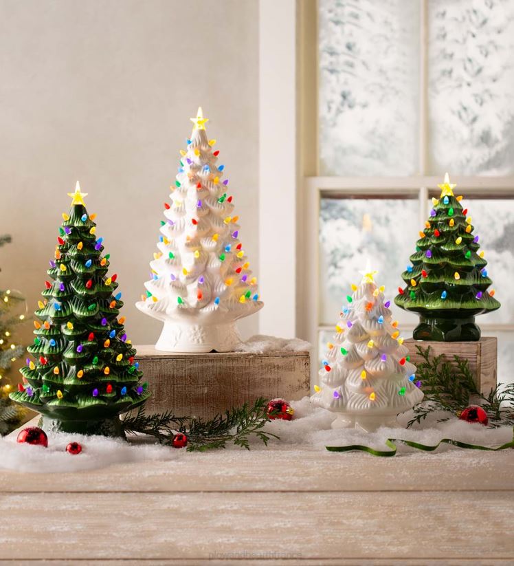 Plow & Hearth articles ménagers Sapin de Noël en céramique éclairé à piles pour intérieur/extérieur 0BNZ1688