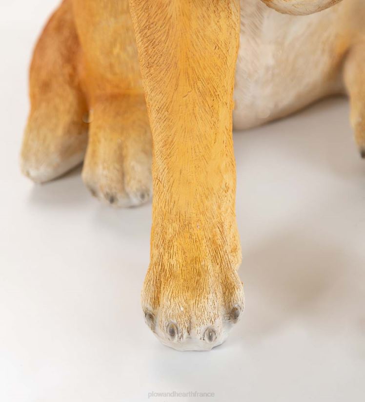 Plow & Hearth articles ménagers statue du labrador jaune avec couronne de vacances éclairée amovible 0BNZ1693