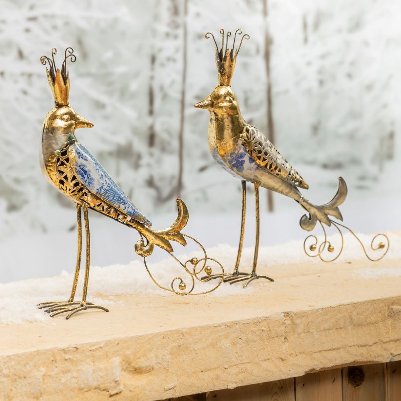 Plow & Hearth articles ménagers oiseaux dorés avec couronnes, lot de 2 0BNZ1732