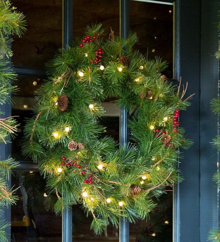 Plow & Hearth articles ménagers Couronne faîtière bleue intérieure/extérieure avec lumières à double fonction à piles, 24" dia. 0BNZ1483