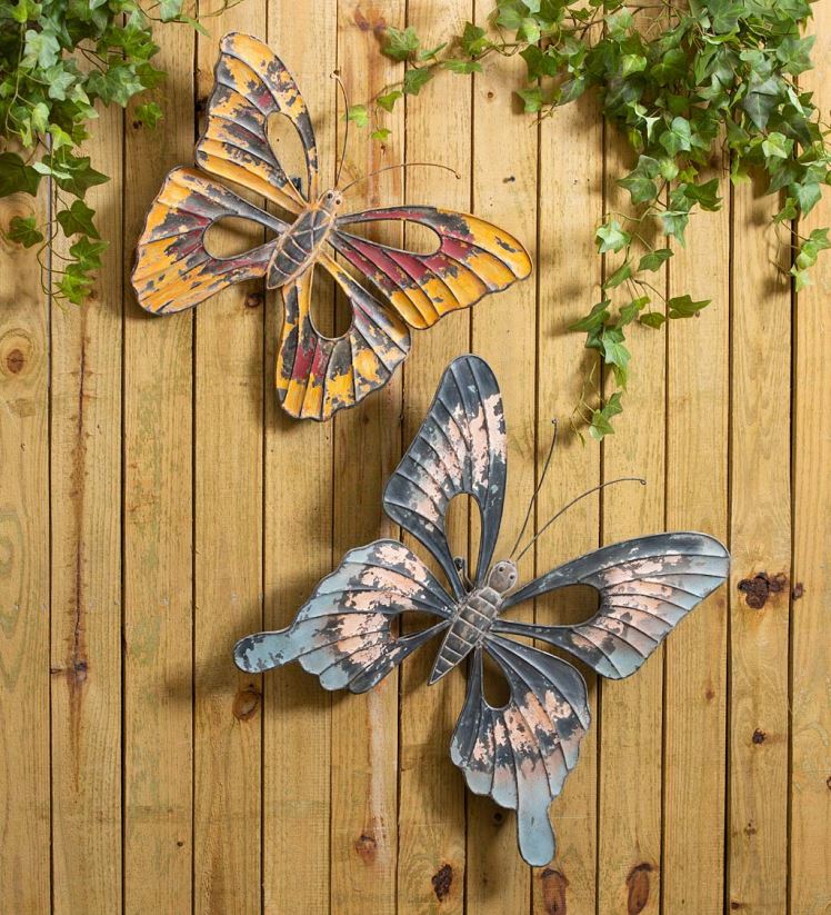 Plow & Hearth articles ménagers art mural papillon en métal intérieur/extérieur, ensemble de 2 0BNZ1515
