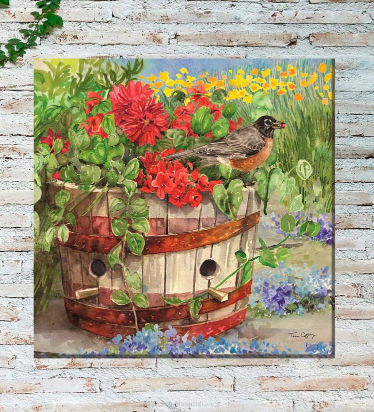 Plow & Hearth articles ménagers art mural sur toile intérieur/extérieur Le nid de rouge-gorge 0BNZ1550