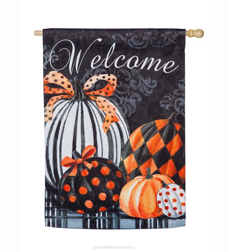 Plow & Hearth articles ménagers drapeau de maison en daim citrouilles à carreaux et à pois élégants 0BNZ1519