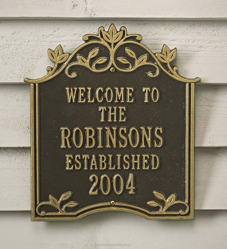 Plow & Hearth articles ménagers plaque de mariage en lierre en aluminium - bronze/or 0BNZ1534